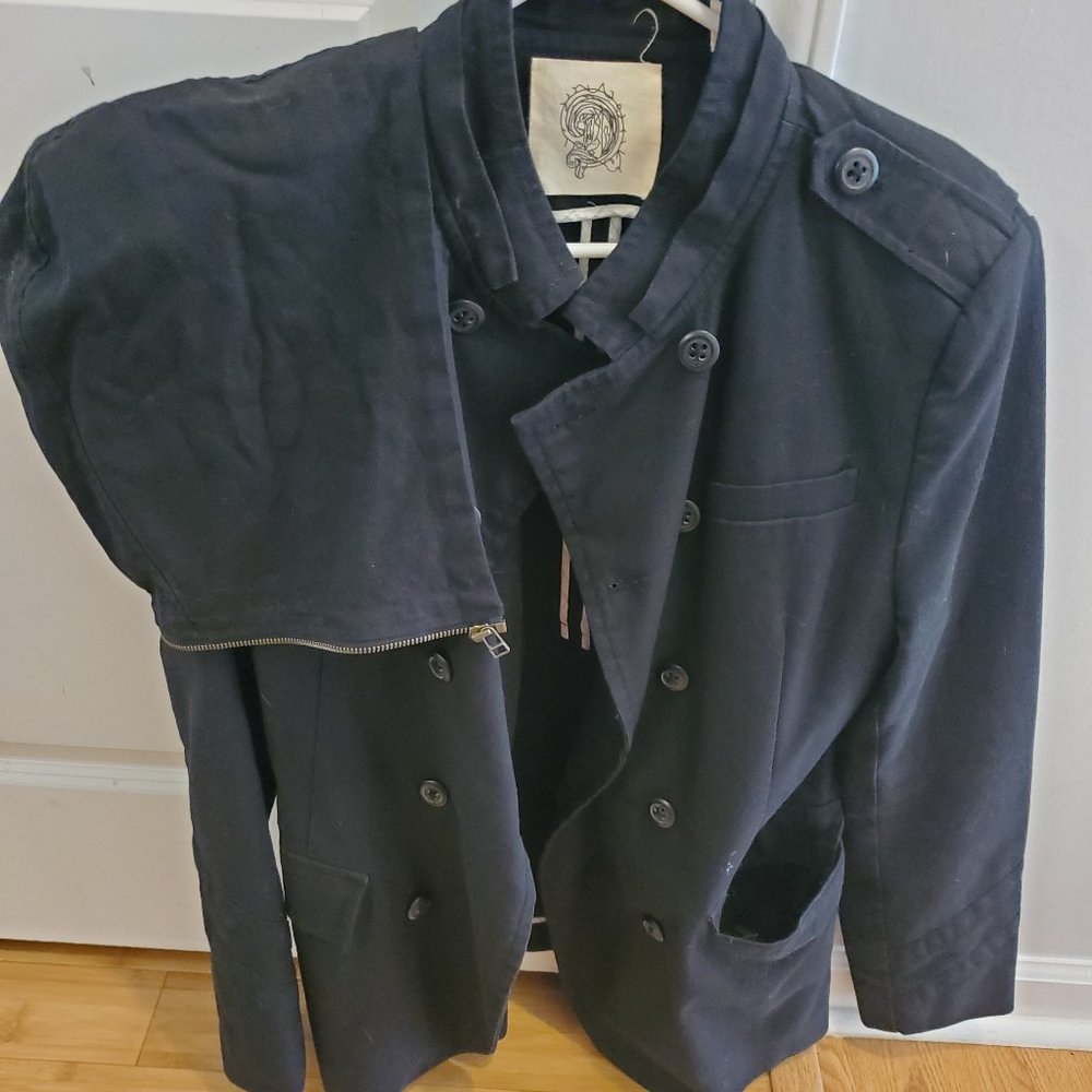 Urban Outfitters Men's Fitted Pea Coat Medium with Zipper Removable Hood